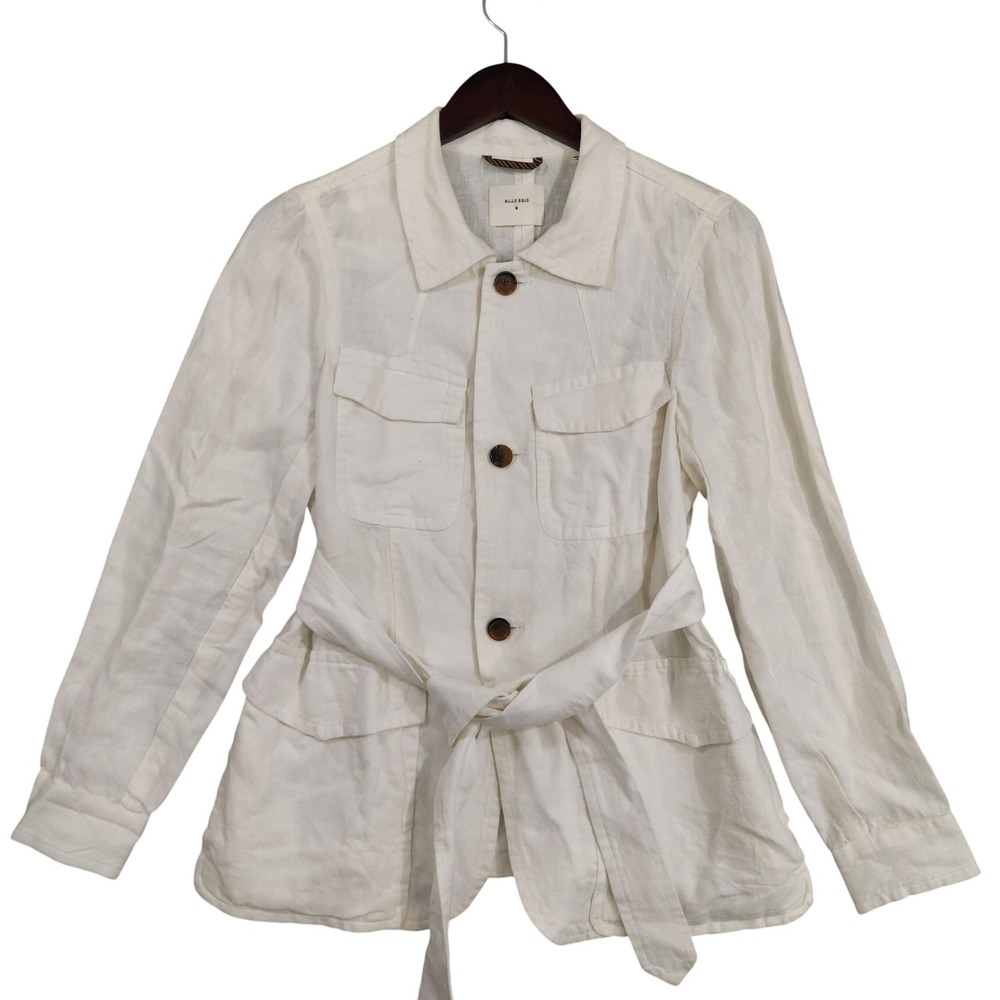Billy Reid Field Jacket Womens M White 100% Linen Belted Safari Utility Coat